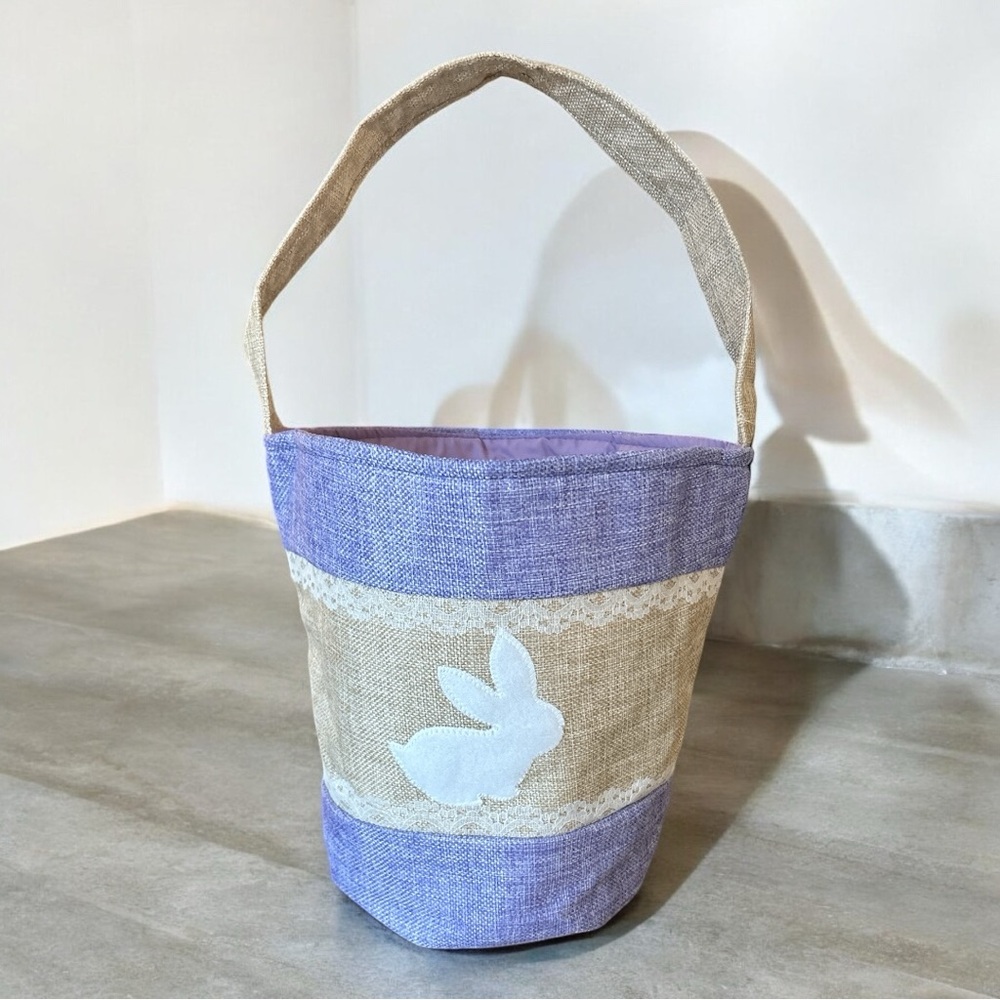 New!! Large Purple and Tan Bunny Basket - foldable easy carry